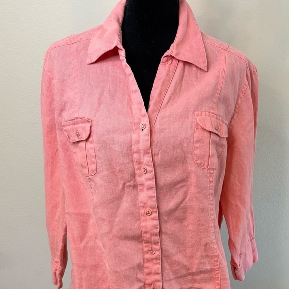 JM Collection Tops - 100% Linen Top Tunic Shirt JM Collective Sunset Pink Size 16​